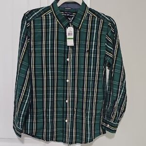 Nautica BOY Green and Black Plaid Long-Sleeve Button-Down Shirt
